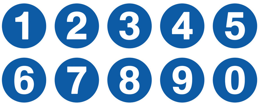 Numbers button circles blue set, round 1-10 numbers icon for ranked user interface design projects,