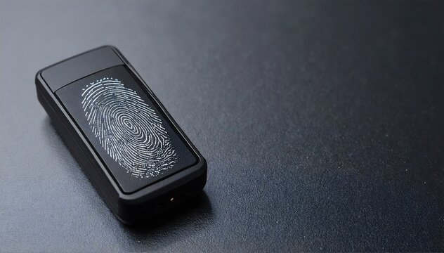 a close-up of a fingerprint scanner glowing softly on top of an iPhone, highlighting the sleek metal frame and reflective glass surface