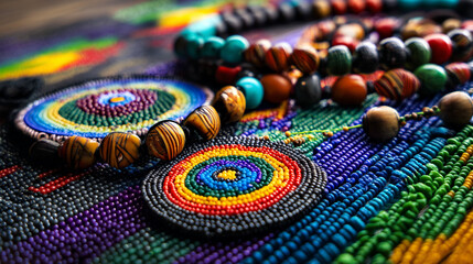 Vibrant Beaded Jewelry: Stacked Tribal Necklaces with Colorful Patterns and Rich Textures Handmade Beadwork Artisan