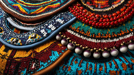 Vibrant Beaded Jewelry: Stacked Tribal Necklaces with Colorful Patterns and Rich Textures Handmade Beadwork Artisan