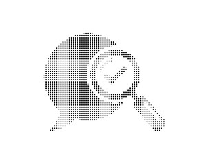 Dotted magnifying glass icon inside speech bubble
