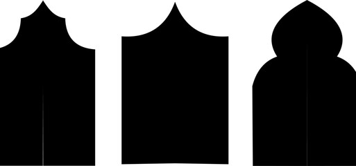 Elegant black vector illustration of an Islamic arch silhouette for prayer mat design, mosque architecture, or traditional Ramadan and Eid themes.