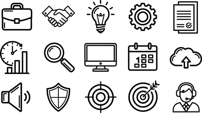 Business Icons: Growth, Finance, Strategy, and Communication