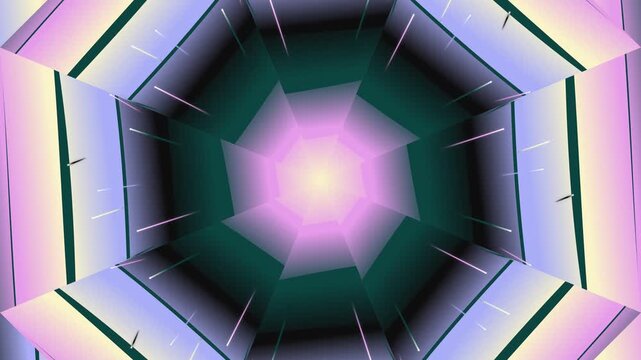 Glowing Star Surrounded by Concentric Hexagons Transitioning from Deep Green to Pink with Radiant Central Glow