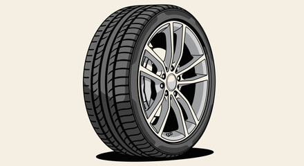 Obraz premium Car Tire with Silver Alloy Wheel.