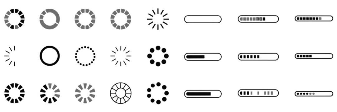  Loading bar icons, progress bar loading signs, collection loading status bar in different design