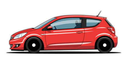 Fototapeta premium Red Car Side View Illustration.