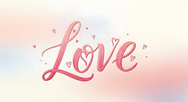 Valentine's day love concept with romantic pink typography and hearts