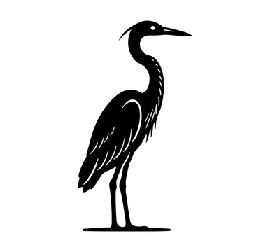 Great white egret silhouette vector flat illustration design on transparent background.