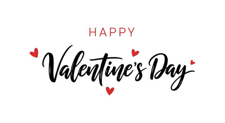 Fototapeta premium Happy Valentine's Day elegant calligraphy, romantic greeting card lettering with red hearts, minimalist holiday vector illustration on white background