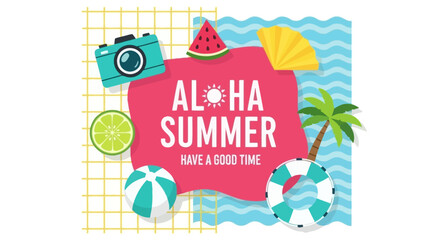 Bright Aloha Summer Beach Party Celebration With Tropical Elements And Fun Icons © Joko