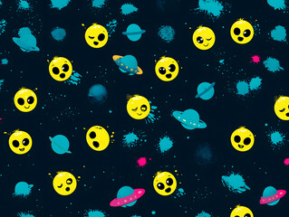 Naklejka premium Colorful Graffiti Alien Space Pattern for Kids' Pajamas
