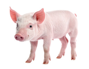 Piglet standing, looking down on transparent background