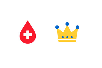 Obraz premium Red drop with white cross next to yellow crown on white background showing health and royalty concepts together