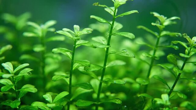 Underwater Flora with Shimmering Light Focus on the delicate movements of submerged plants illuminated by dancing caustic patterns.