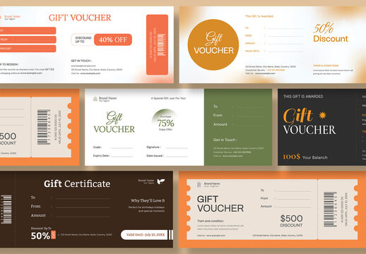 Bundle of 6 Gift Certificate Coupon Voucher Template