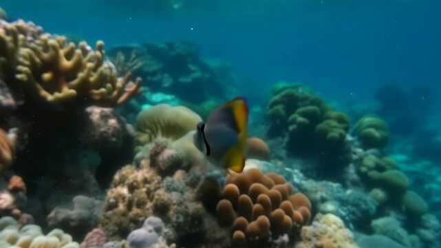 Vibrant coral reef ecosystem with saddleback butterflyfish underwater beauty