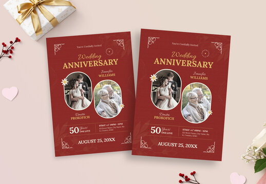 Elegant Wedding Anniversary Invitation Card Layout