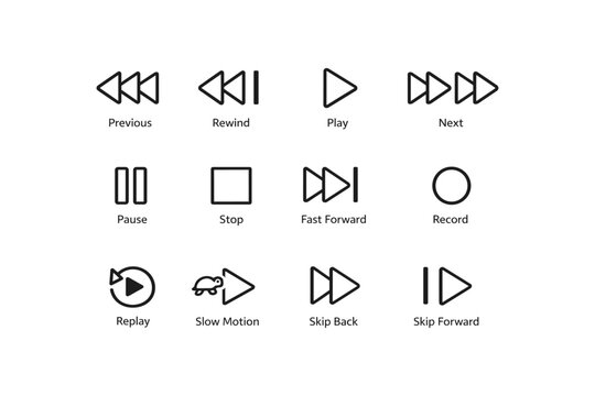 Media control icons: play, pause, record, rewind, fast forward symbols