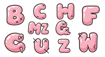 Cute Pink Bubble Letters with Stitch Details for Whimsical Design Projects © hana