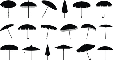 Umbrella Silhouette Collection Set Isolated on White Background, Black Parasol and Rain Umbrella Shapes for Graphic Design and Branding Use © MD SHAHARIR