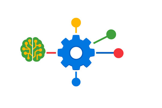 Concept shows the connection between brain and gear in technology and innovation illustrating artificial intelligence and machine learning development