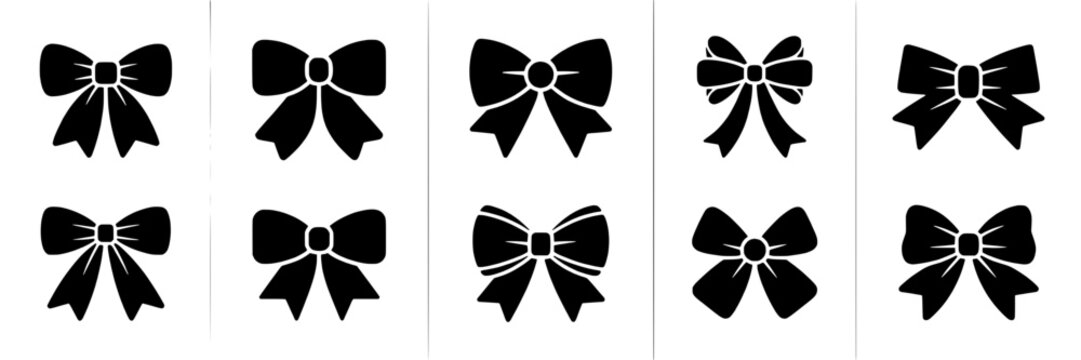 Bows black set with different styles and ribbon designs, vector illustrations featuring graphic resources, decorative elements, clean composition on simple background