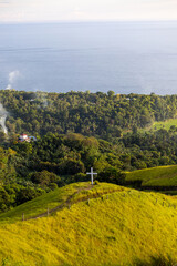 A breathtaking rural panorama with golden fields stretching towards the horizon &mdash; lush greenery and scattered trees frame the serene landscape, evoking the calm of country life. Ideal for travel broch