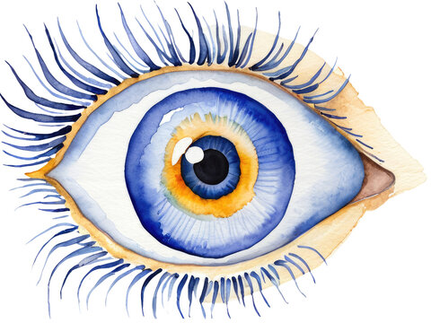 Watercolor art featuring a blue eye illustration