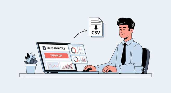Businessman Exporting Sales Data Via Spreadsheet Csv File