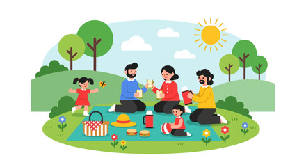 Family Enjoying Picnic Together in Park.