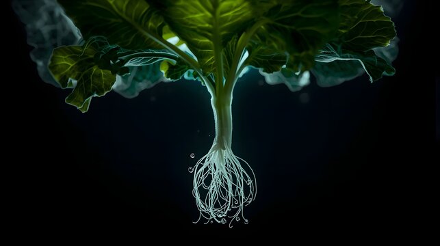 Vibrant Kale Sprout Growing in High-Tech Aeroponic System with Visible Roots