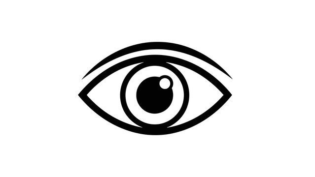 Simple black line drawing of an eye on white background
