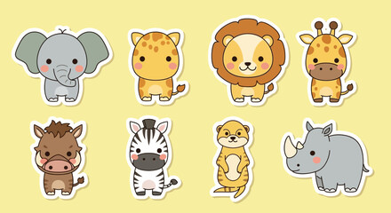 Cartoon animals collection elephant giraffe zebra lion rhino meerkat isolated © Hadi
