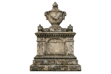 Obraz premium Ornate stone urn on a classical pedestal, an old architectural garden decoration with transparent background