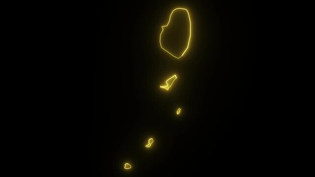 Glowing Outline Map of Grenada on Black Background