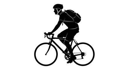 Fototapeta premium Cyclist riding bike with backpack on white background