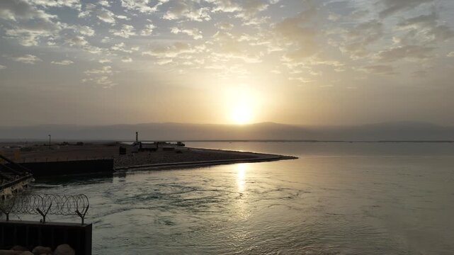 Industrial Pumping Station at the Dead Sea, Aerial View of Salt Production, Israel