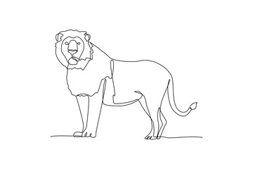 Naklejka premium Standing Male Lion Wildlife. Wild Animal Concept. Single line draw design Video 4k. Footage graphic illustration