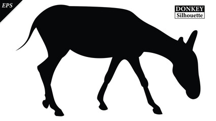 Fototapeta premium Silhouette of Donkey Animal Isolated on White Background, silhouette of a donkey on white, Simple donkey silhouette vector flat illustration design, different poses, rural life, hard work, livestock,