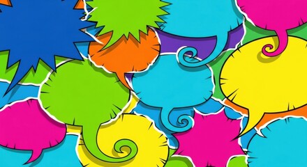 Naklejka premium Comic book speech bubbles background, colorful pop art dialogue clouds, vibrant cartoon communication balloons for social media and advertising isolated PNG with Transparent Background