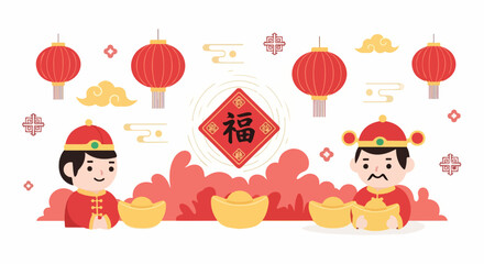 Fototapeta premium cartoon illustration of Chinese New Year celebration