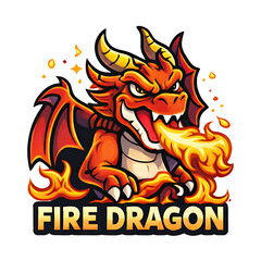 Vibrant fire dragon breathing flames with fierce expression