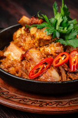 Fototapeta premium Braised Cabbage With Pork Close Up
