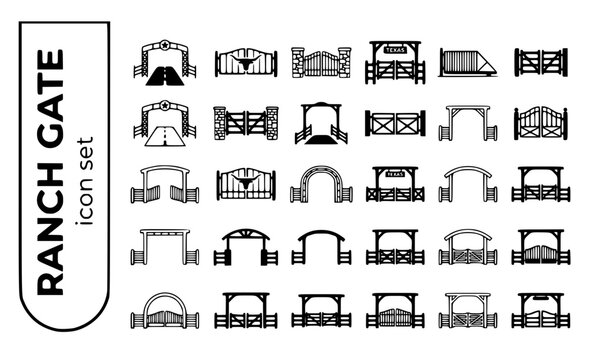 Ranch Gate Metal-Archway Texas-Ranch Entrance-Gate Property-Entrance Ranch-Architecture Driveway-Arch Vector Icon Set - Texas Ranch