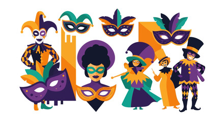 Obraz premium Colorful Mardi Gras Masks and Costumes.