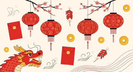 flat illustration of Chinese New Year moment