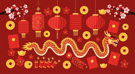 flat illustration of Chinese New Year moment