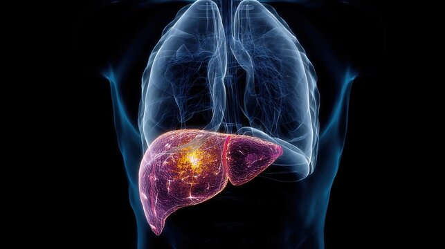 Liver Cancer Medical Infographic and Anatomical Illustration, Highlighting Malignant Tumor Lesions in Human Liver Organ, Hepatocellular Carcinoma and Cholangiocarcinoma Classification