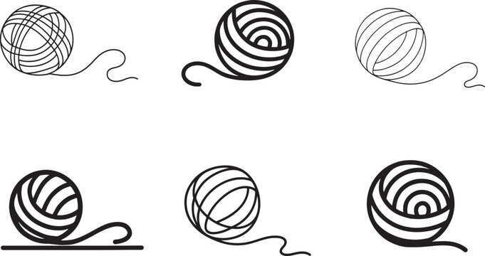 Clew ball of thread icon in continuous one-line style, minimal vector design for creative use